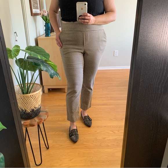 Straight Leg Ankle Dress Pants Brown Gingham Sz 16 - Picture 3 of 12
